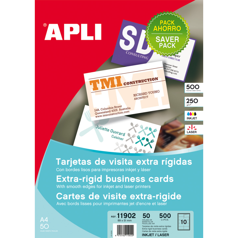 Apli Cartes de Visite Bords Droits Mat 250g 50 Feuilles
