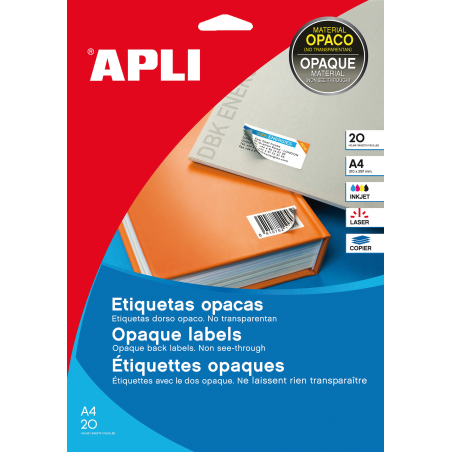 Apli Opaque White Labels 25,4 x 10,0 mm 20 Feuilles