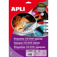Apli Permanent CD/DVD Labels Mega Size Opaque Back 25 Feuilles I/L/C