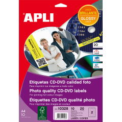Apli Permanent CD/DVD Labels Mega Glossy Size 10 Feuilles L/C