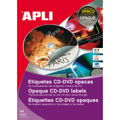 Apli Permanent CD/DVD Etiquettes Dos Opaque 100 Feuilles I/L/C