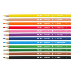 Lot de 12 crayons de couleur aquarelle triangulaires Milan + pinceau - Mine 2,9 mm - Ligne uniforme - Résistant à la casse