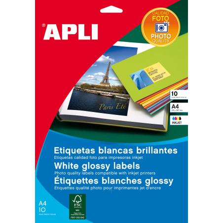 Apli White Labels Qualité Photo 99,1 x 34,0 mm 10 Feuilles
