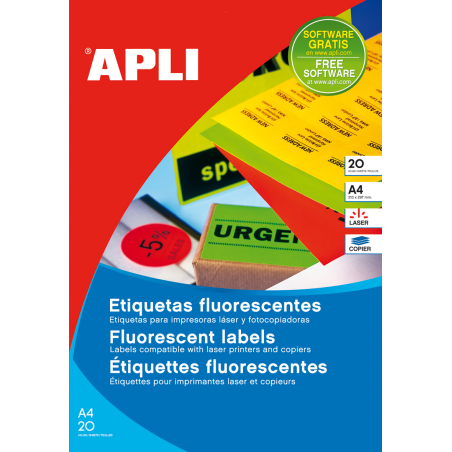 Etiquettes Apli Permanentes Fluorescentes Orange Ø 60.0mm 20 Feuilles