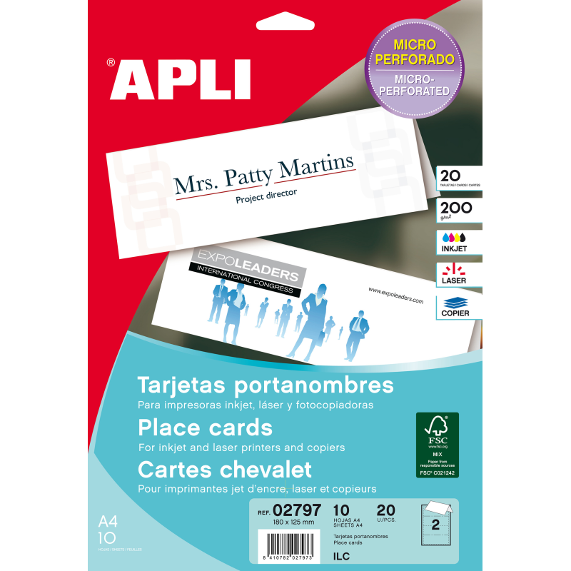 Apli Cartes Nominatives Microperforées 200g 10 Feuilles
