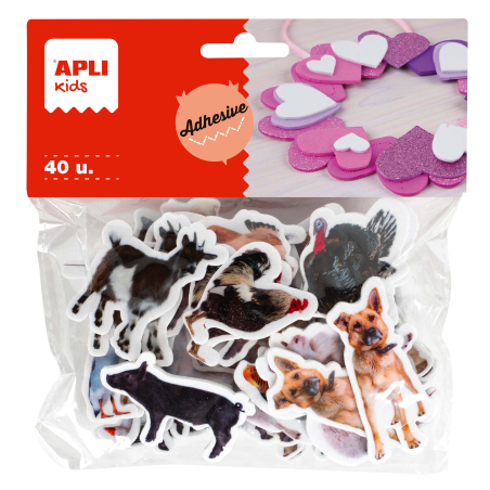 LOT de 5 Apli Shapes Goma Eva Adhésif Animaux de la Ferme 40U - Facile à Coller - Designs Variés - Idéal pour l'Artisanat