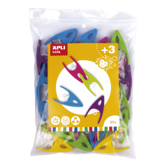 Pinces Apli en Plastique pour Enfants - Taille 60x33x15 - Couleurs Assorties : Jaune, Fuchsia, Lilas, Vert et Bleu - Haute