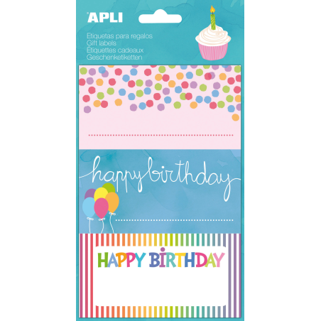 LOT de 10 Étiquettes adhésives anniversaire Apli Color - Taille 76x39mm - 9 étiquettes de haute qualité - Adhésif permanent