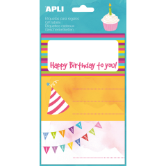 LOT de 10 Étiquettes adhésives Apli Happy Birthday - Taille 76x39mm - 9 étiquettes sur 3 feuilles - Adhésif permanent de haute