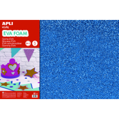 Apli Goma Eva Blue Glitter 600x400mm - 3 Feuilles Brillantes et Souples