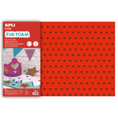 Apli Goma Eva Imprimé Coeurs Pailletés 600x400 - 3 Feuilles Larges et Brillantes