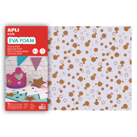 Apli Goma Eva Cercles Pailletés Imprimés 600x400 - 3 Feuilles Brillantes et Résistantes