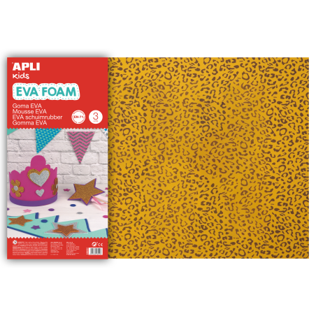 Apli Goma Eva Imprimé Léopard 600x400mm 3 Feuilles - Matériau de Haute Qualité - Motif Léopard Imprimé - Grand Format pour