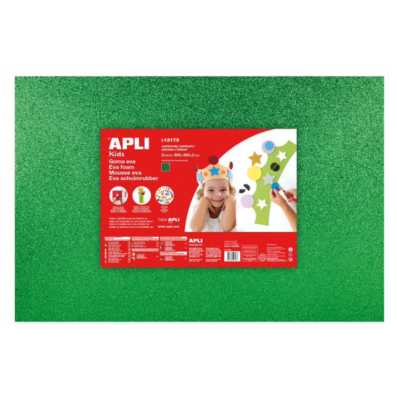 Apli Goma Eva Vert Paillettes 600x400mm - 3 Feuilles Brillantes et Souples