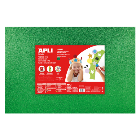 Apli Goma Eva Vert Paillettes 600x400mm - 3 Feuilles Brillantes et Souples