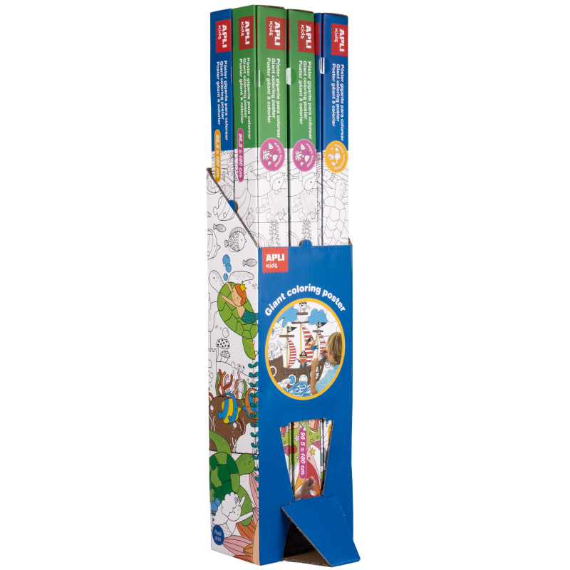Apli Présentoir Affiche Géante pour Peinture - Format 180x96,5 mm - 6 Rouleaux avec 2 Modèles : Monde Marin et Forêt Magique