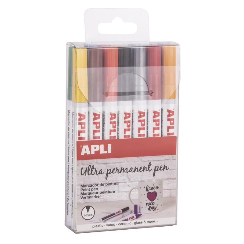 Marqueurs permanents Apli pointe fine 14 couleurs à l'huile