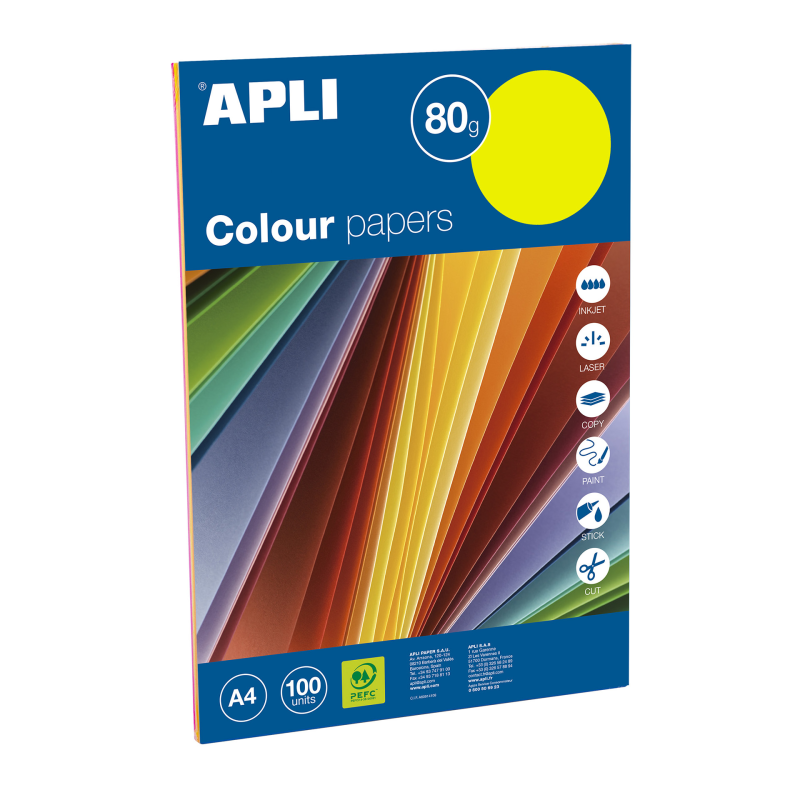 Apli Fluorescent Couleurs Assorties Papier A4 100 Feuilles