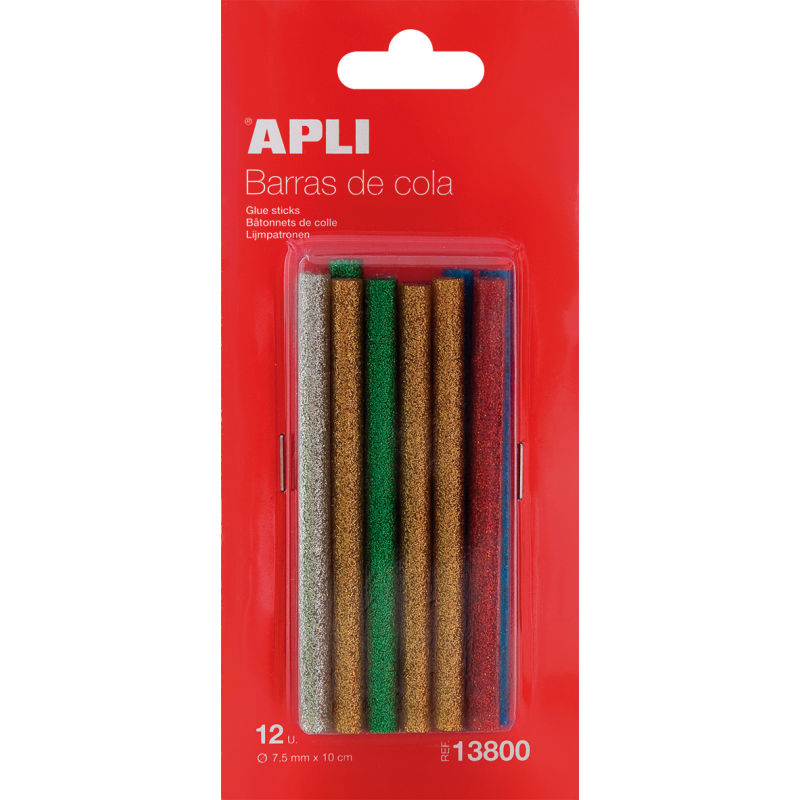 Apli Spare Hot Melt Bâtons Adhésifs - Ø7.5mmx10cm - Couleurs Assorties avec Paillettes - Précision et Nettoyage - Compatible