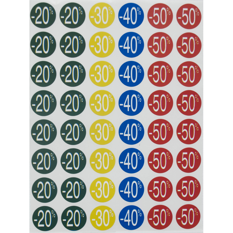 Appliquer Etiquettes Remise -20%/-50% Ø 24mm 5 Feuilles
