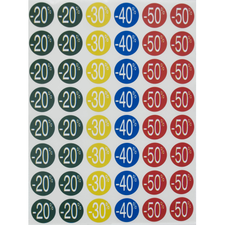 Appliquer Etiquettes Remise -20%/-50% Ø 24mm 5 Feuilles