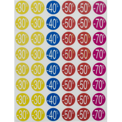 Appliquer Etiquettes Remise -30%/-70% Ø 24mm 5 Feuilles