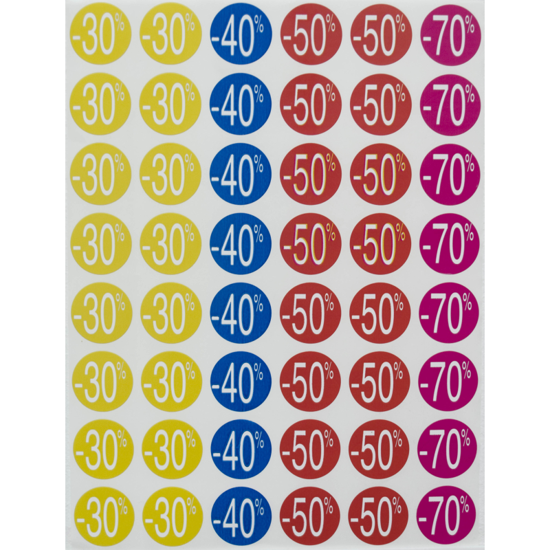 Appliquer Etiquettes Remise -30%/-70% Ø 24mm 5 Feuilles