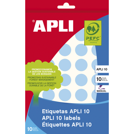 Apli Labels 10 Bleu Ø 19mm 8 Feuilles
