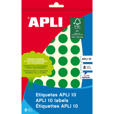Apli Labels 10 Vert Ø 16mm 8 Feuilles