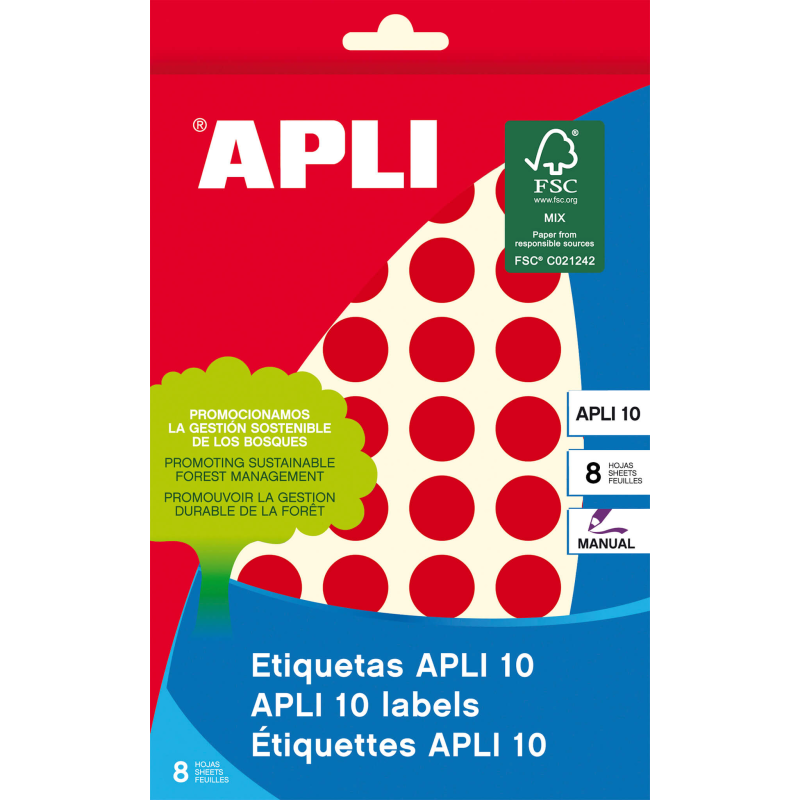 Apli Labels 10 Rouge Ø 16mm 8 Feuilles