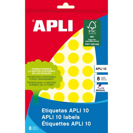 Apli Labels 10 Jaune Ø 16mm 8 Feuilles