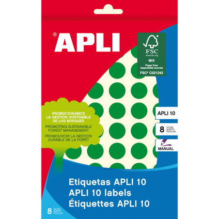 Apli Labels 10 Vert Ø 13mm 8 Feuilles