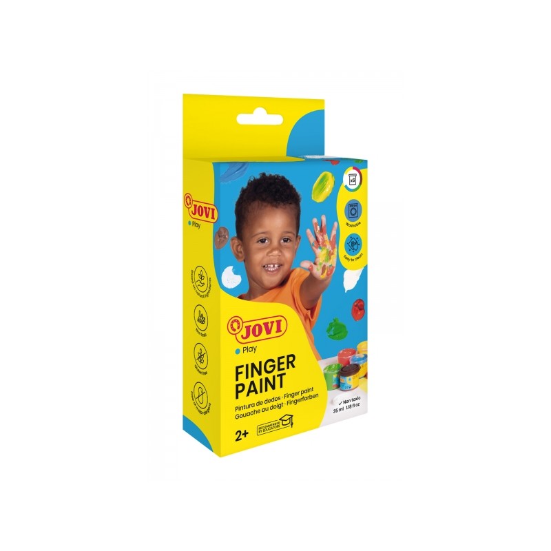 Jovi Finger Paint Étui de 6 pots de peinture pour doigts - Couleurs miscibles - Texture gélatineuse - Lavable - Sans gluten