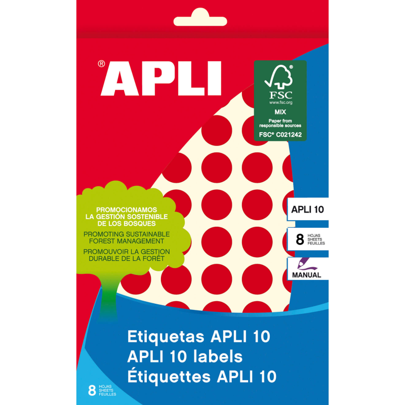 Apli Labels 10 Rouge Ø 13mm 8 Feuilles