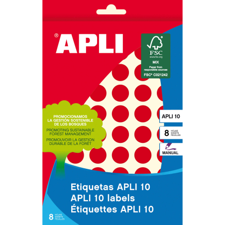 Apli Labels 10 Rouge Ø 13mm 8 Feuilles