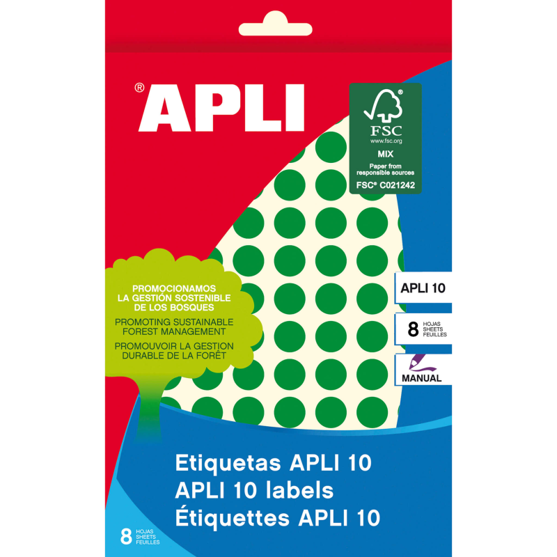 Apli Labels 10 Vert Ø 10mm 8 Feuilles