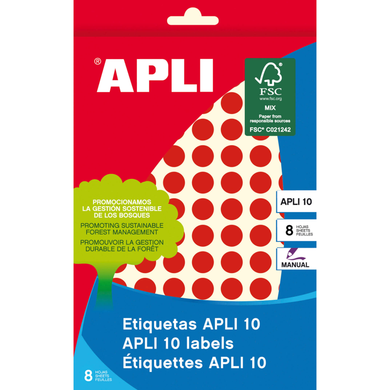 Apli Labels 10 Rouge Ø 10mm 8 Feuilles