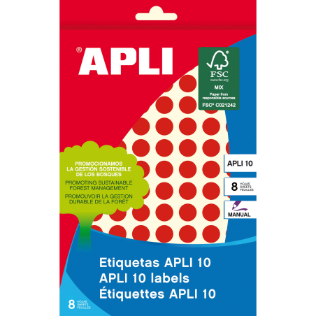 Apli Labels 10 Rouge Ø 10mm 8 Feuilles