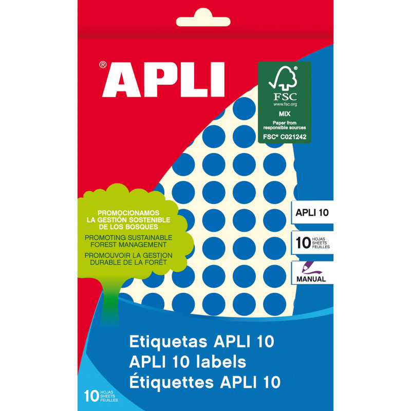 Apli Labels 10 Bleu Ø 10mm 8 Feuilles