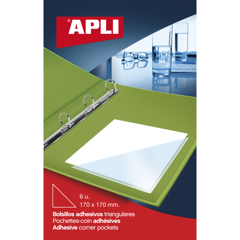 Pochettes Adhésives Apli Triangulaires - Taille 170 x 170mm - Idéales pour Incorporer des Dossiers, Dossiers, Livres, Etc - 6