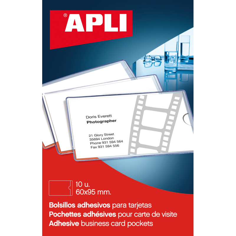 Pochettes porte-cartes adhésives Apli - 95 x 60 mm - Idéales pour les présentations imprimées, les dossiers, les catalogues