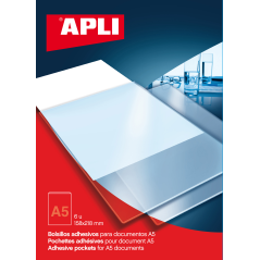 Pochettes Adhésives Apli A5 - Poche Supplémentaire pour Documents et Images - 6 Unités par Sac