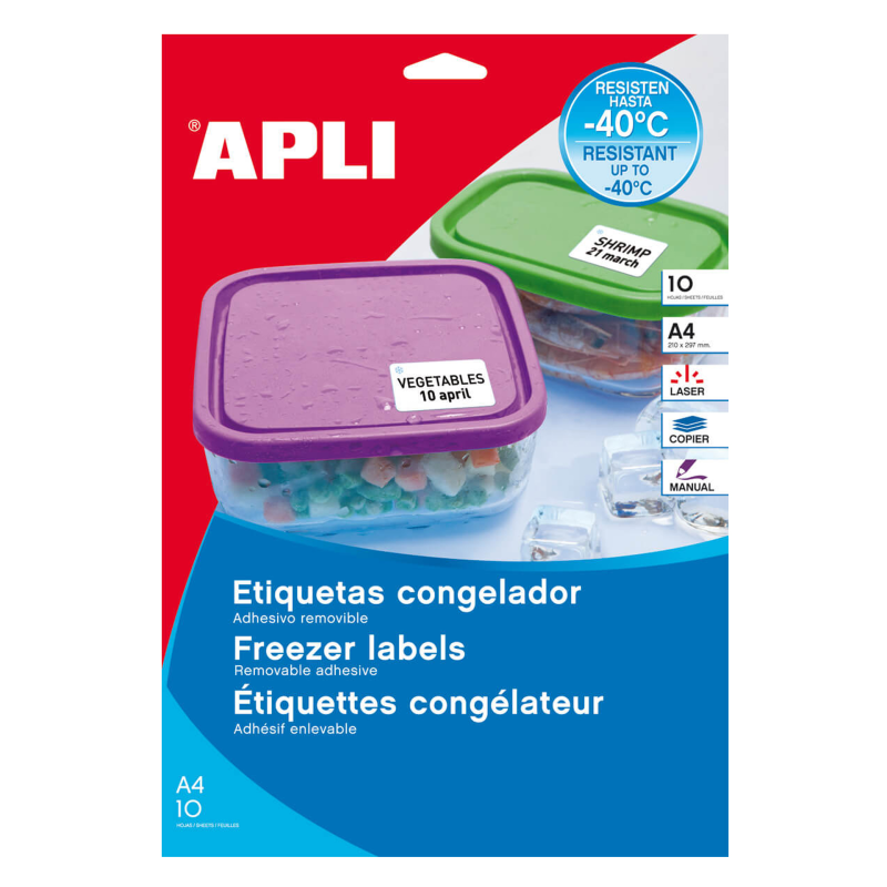 Apli White Labels Spécial Congélateur 38,1 x 21,2 mm 10 Feuilles