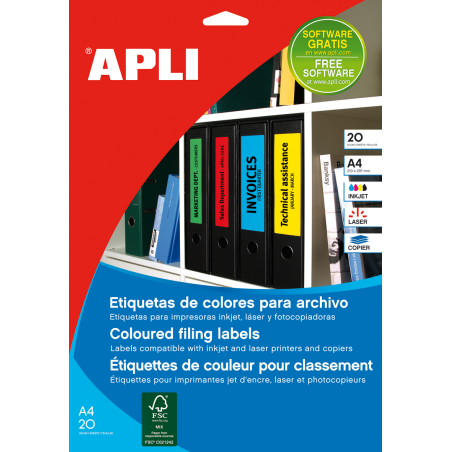 Apli Jaune Etiquettes Classeur 190.0 x 61.0mm 20 Feuilles