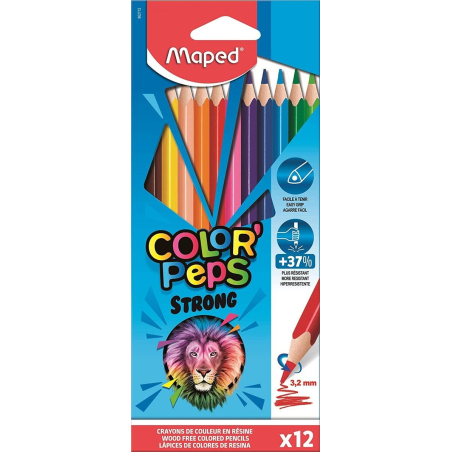 Maped Color´Peps Crayons de Couleur Triangulaires Forts - Sans Bois - Mine 3,2 mm - Pointe Ultra Résistante - Couleurs