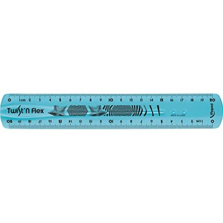 Règle Maped Twist'n Flex de 20 cm. Flexible - Incassable - Double Graduation - Blister de 1 unités. - Couleurs assorties :