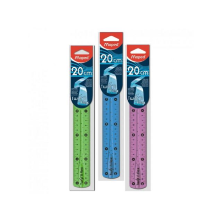 Règle Maped Twist'n Flex de 20 cm. Flexible - Incassable - Double Graduation - Blister de 1 unités. - Couleurs assorties :