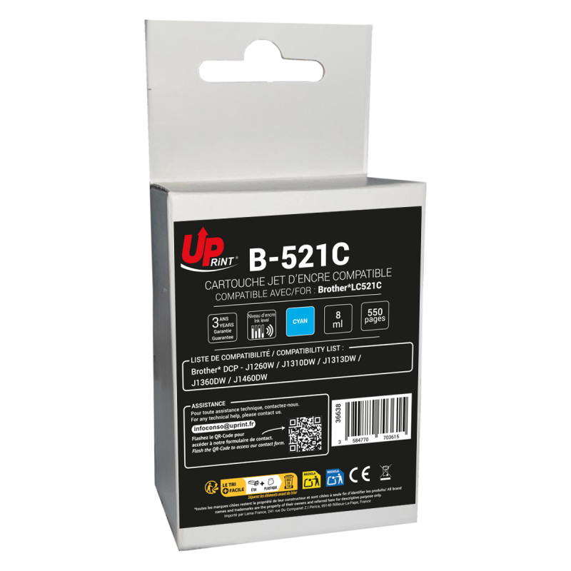 Cartouche compatible Brother LC521 cyan Uprint Premium
