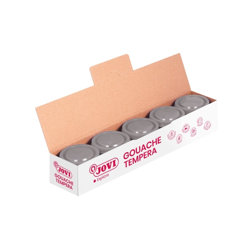 LOT de 5 Pot Tempera Jovi School - 35 ml - Couleurs miscibles - Utilisation sur papier, carton, bois, tissu, pâte à modeler et