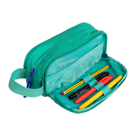 Trousse Oxford B-Smart - 3 Compartiments - Poignée Latérale - En Matière Recyclée - Couleur Turquoise